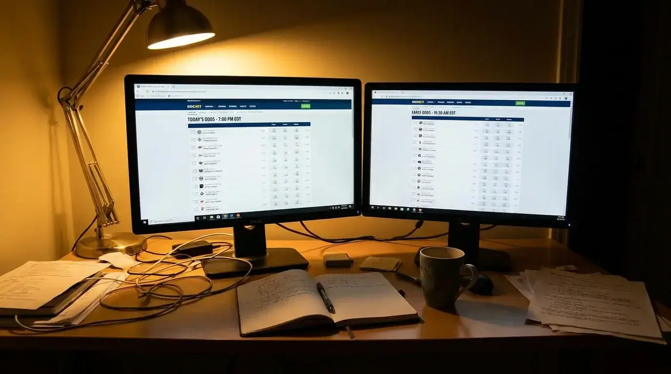 Two side-by-side screens showing opening and closing hockey odds for comparison