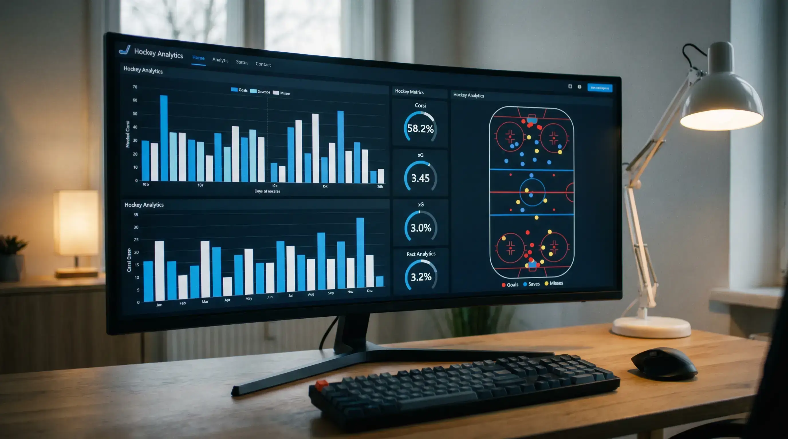 Hockey analytics screen showing Corsi, Fenwick and expected goals data