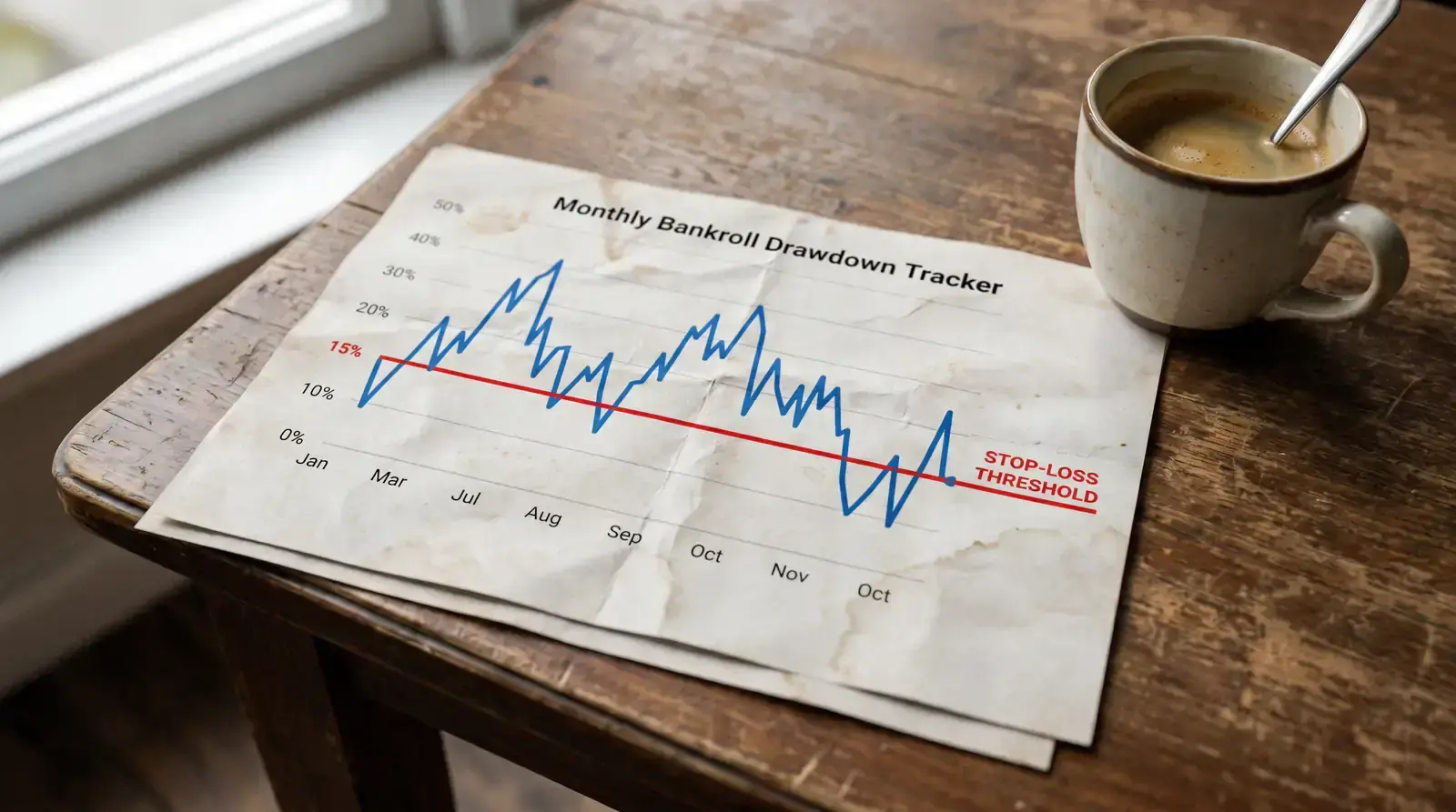 Monthly drawdown limit tracking chart for ice hockey bankroll management
