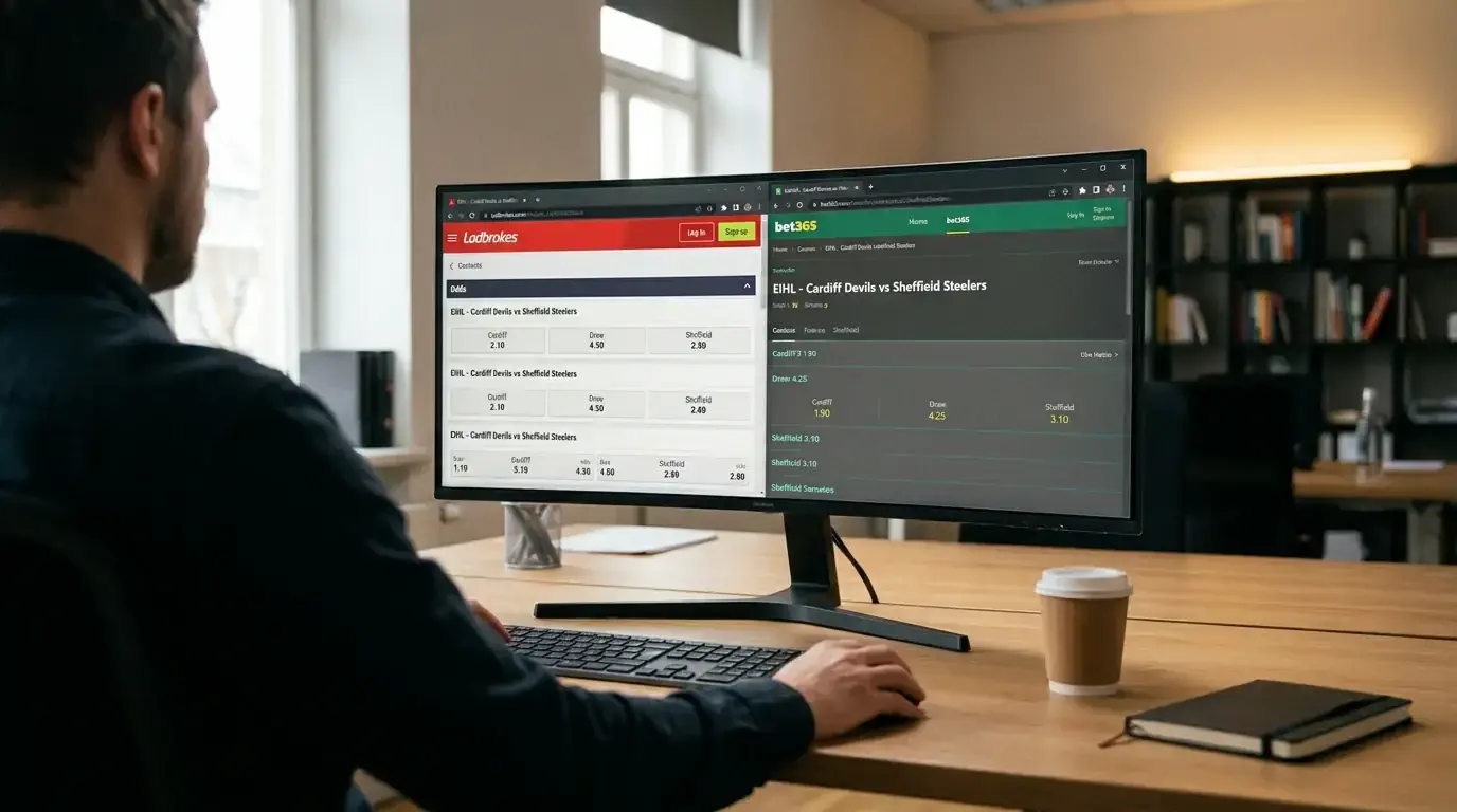 Side-by-side comparison of EIHL match odds from two different UK bookmaker platforms