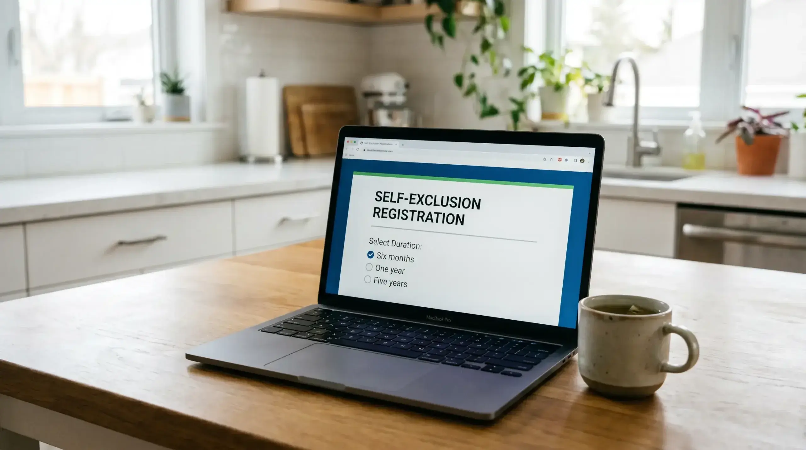 GAMSTOP self-exclusion registration page on a laptop for UK gambling protection