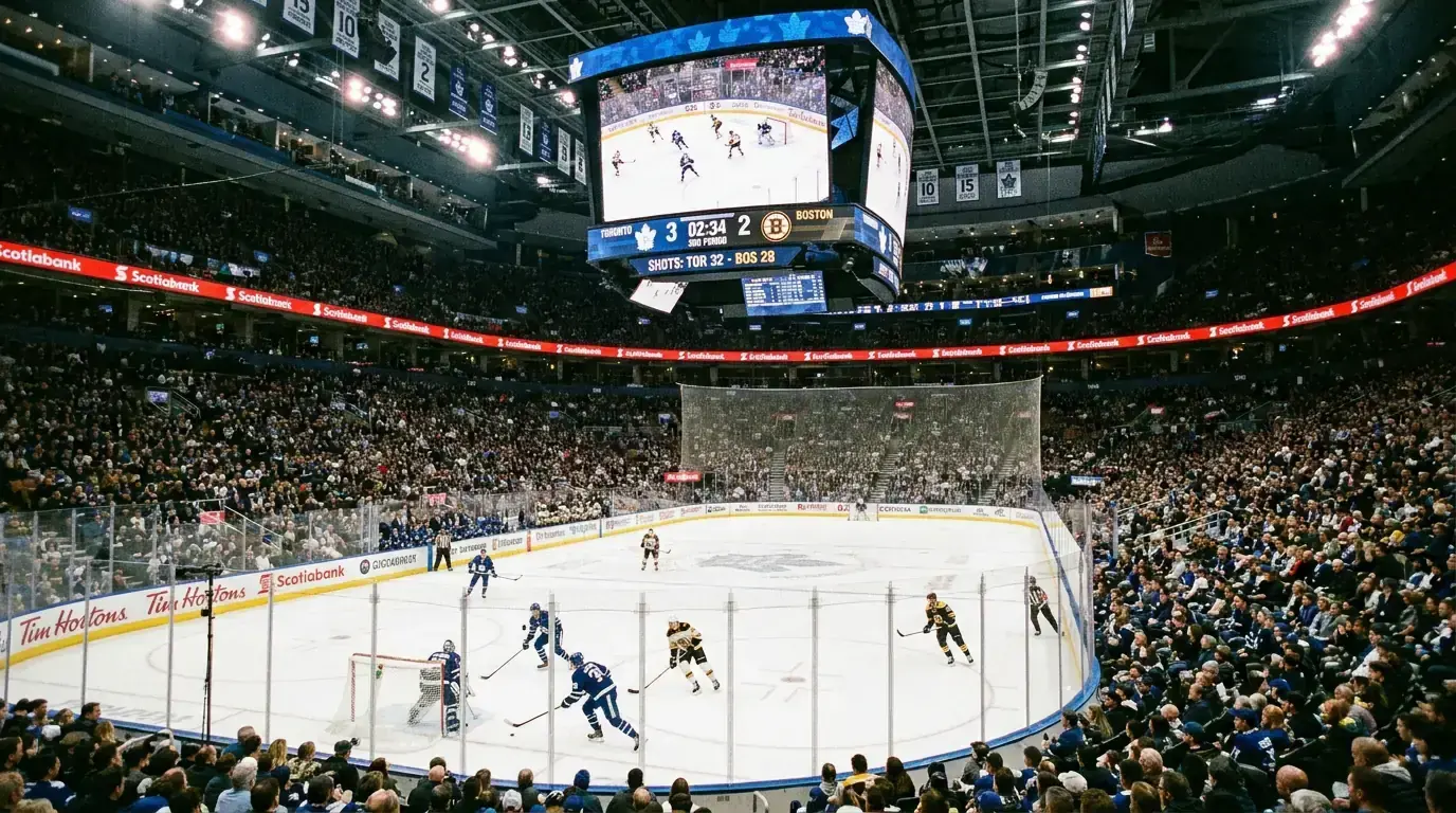 NHL scoreboard showing a close game entering the third period