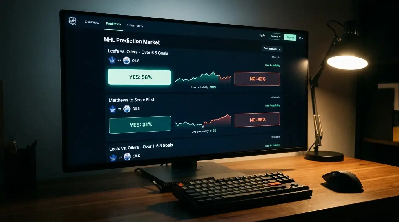 Prediction market interface showing NHL trade deadline event contracts