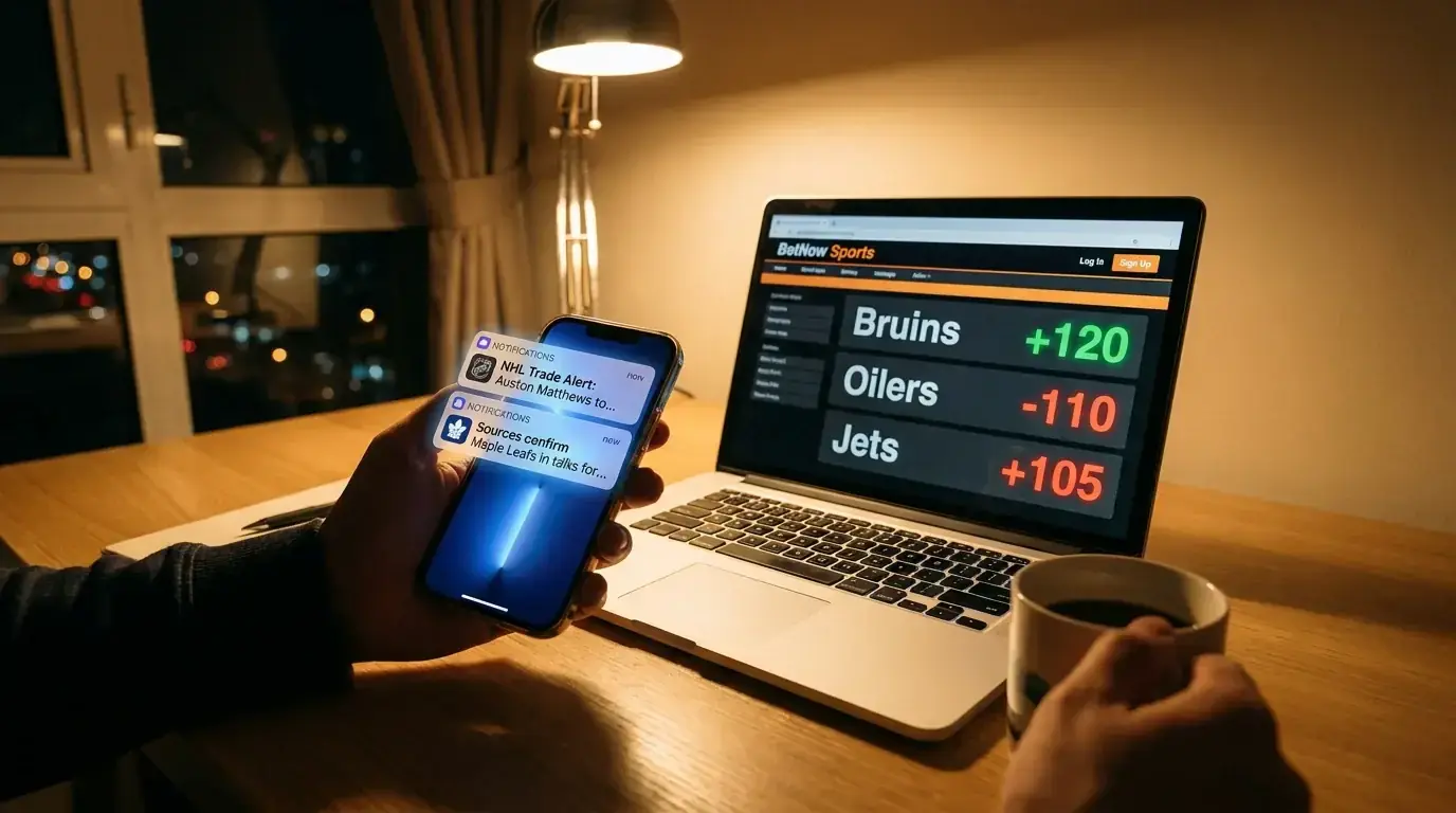 Social media feed showing NHL trade rumours alongside moving betting lines