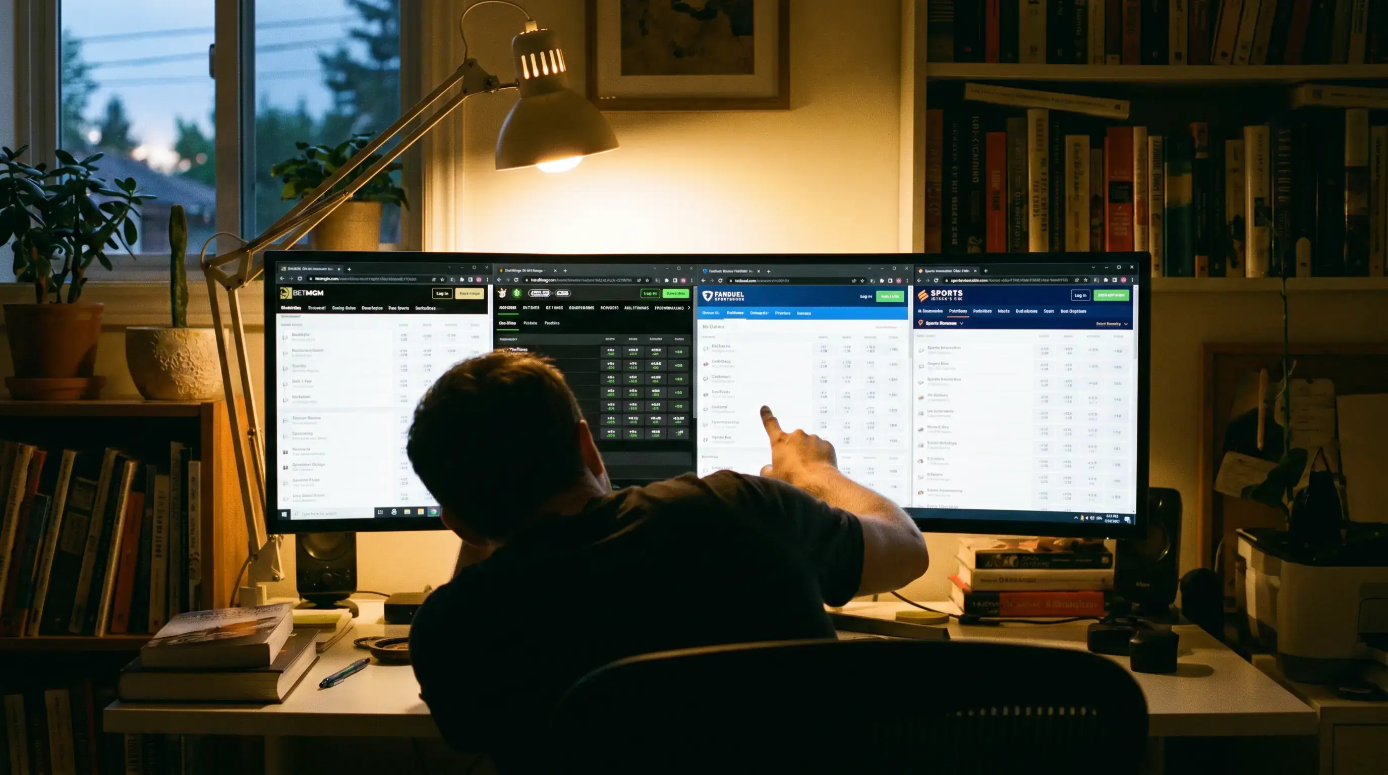 Desktop setup with multiple bookmaker tabs open for quick NHL odds comparison