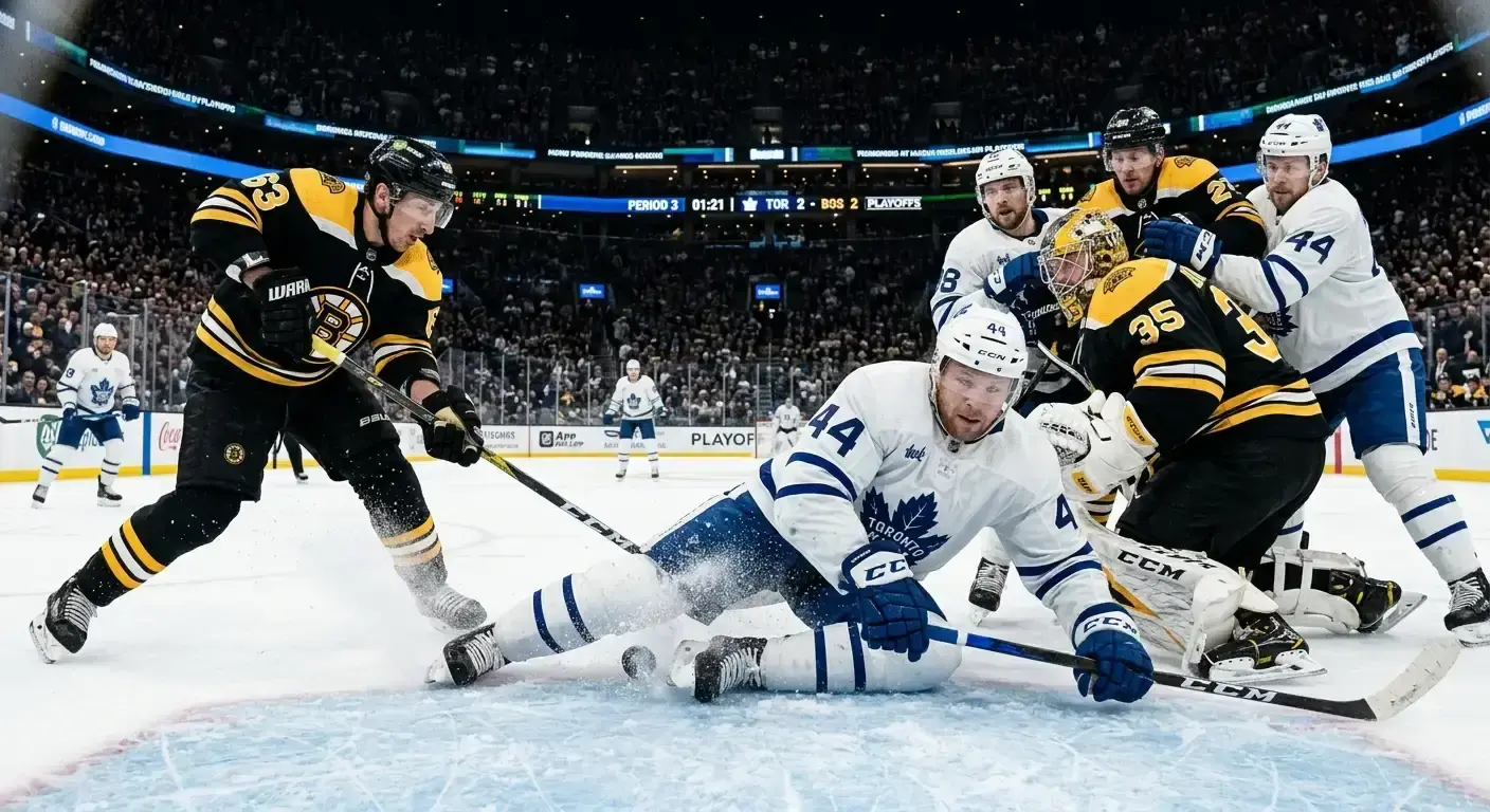 Tight defensive play in NHL playoffs with blocked shots and physical checking