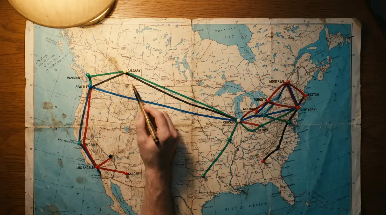 NHL team travel route map highlighting cross-timezone road trips and fatigue spots