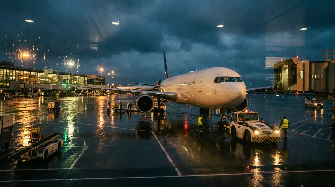 NHL team aircraft on the tarmac at night before a road trip departure