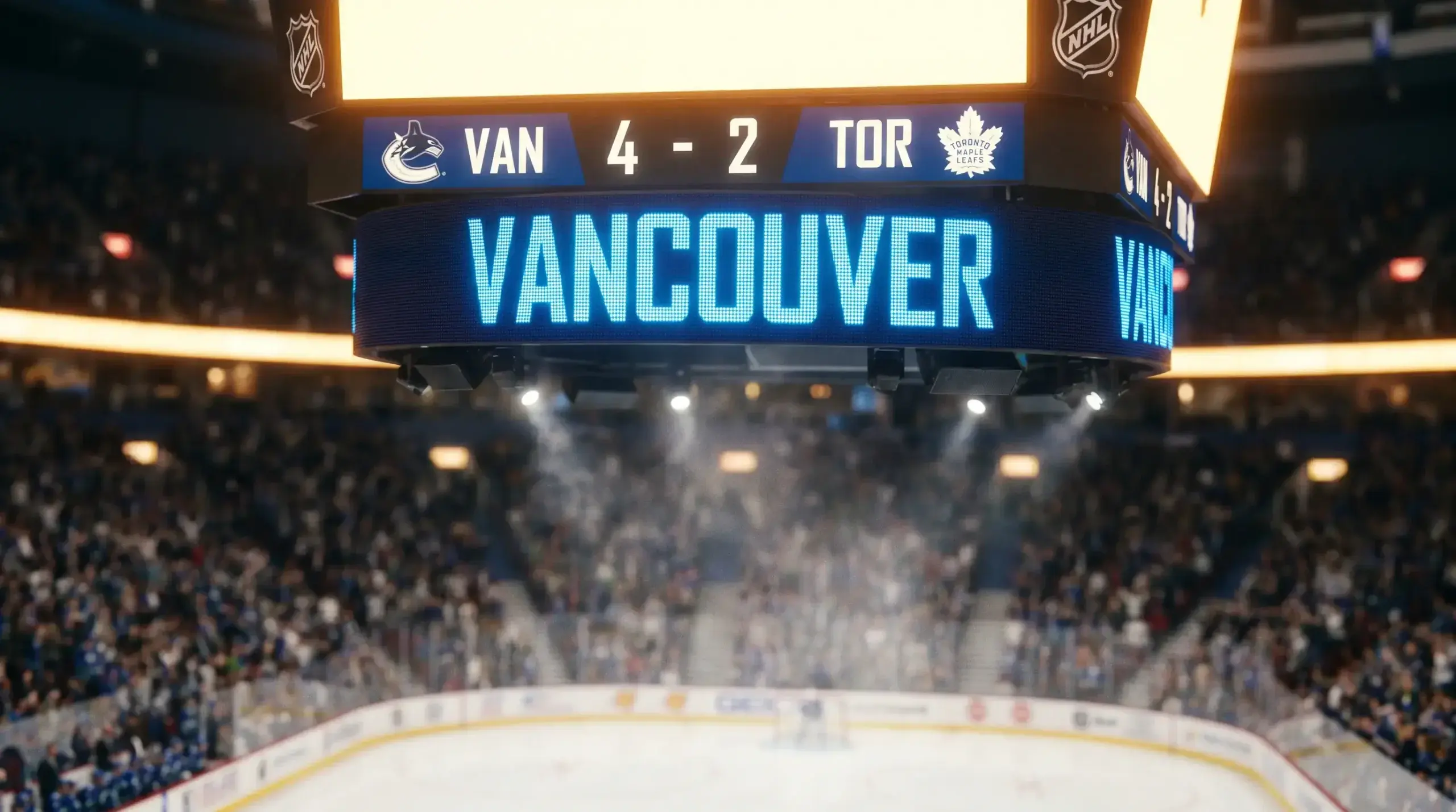 NHL scoreboard showing a two-goal margin relevant to puck line handicap betting