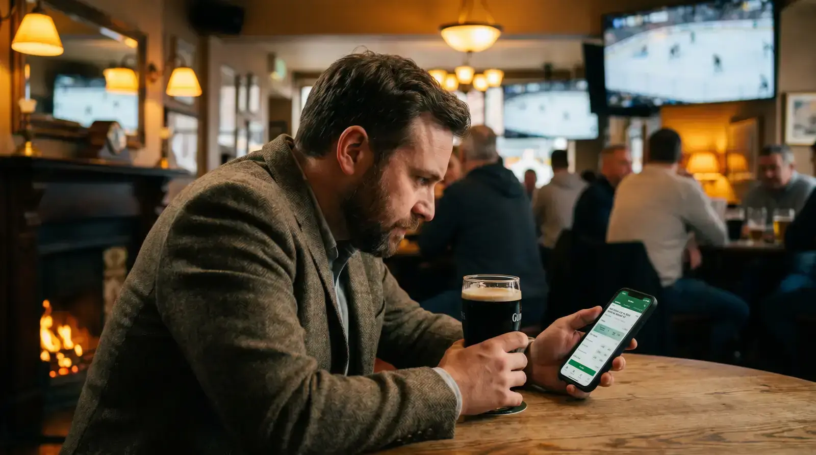 Bettor comparing puck line and moneyline prices on a mobile betting app before an NHL game