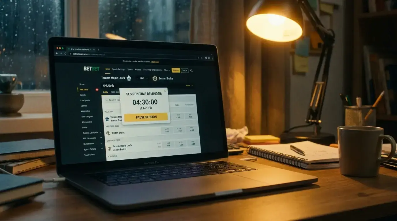 Session time reminder alert popping up during a live NHL betting session