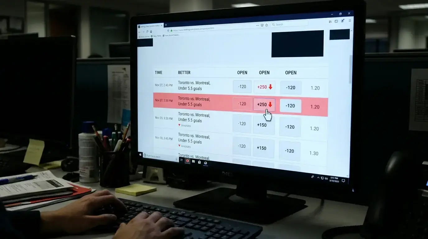 Bookmaker screen showing unexplained odds movement on an ice hockey match