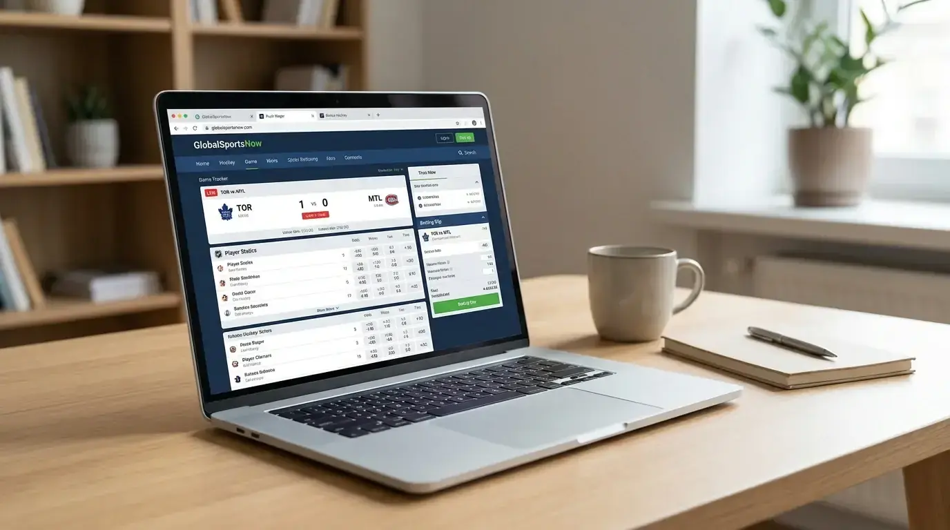 Laptop showing multiple sports betting sites open with hockey odds visible